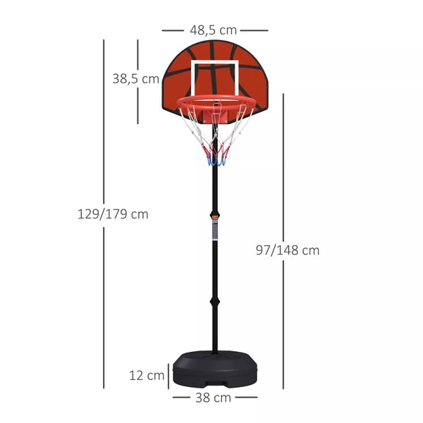 SPORTNOW Basketkorg med Piltavla, Justerbar Hffjd 129-179cm, Stal/PE, Svart/Brun