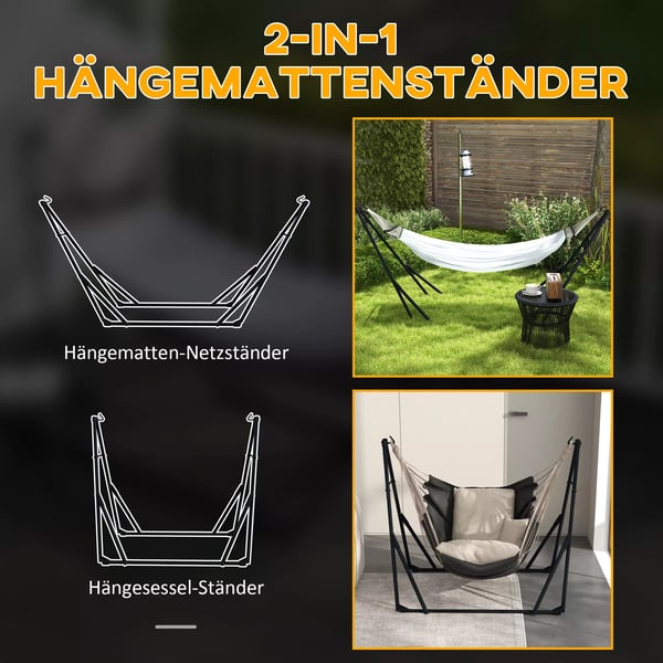 Outsunny hængekøjestativ, hængestolestativ, hængekøjestander med hængekøje, bæretaske, op til 120 kg belastning, stål