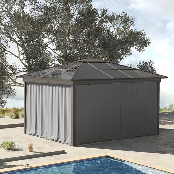 Outsunny 4 sidepaneler til 3x3 m pavillon med kroge sidevægge til havepavillon festtelt polyester lysegrå 302 x 205 cm