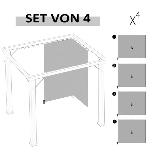 Outsunny 4 sidepaneler til 3x3 m pavillon med kroge sidevægge til havepavillon festtelt polyester lysegrå 302 x 205 cm