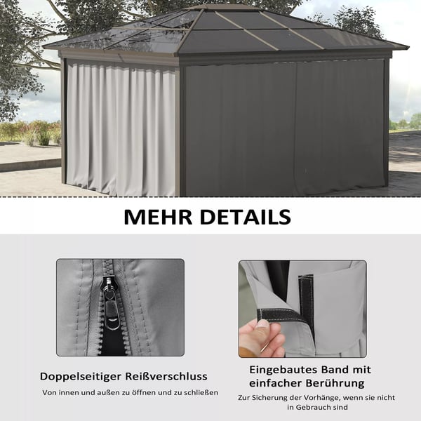 Outsunny 4 sidepaneler til 3x3 m pavillon med kroge sidevægge til havepavillon festtelt polyester lysegrå 302 x 205 cm