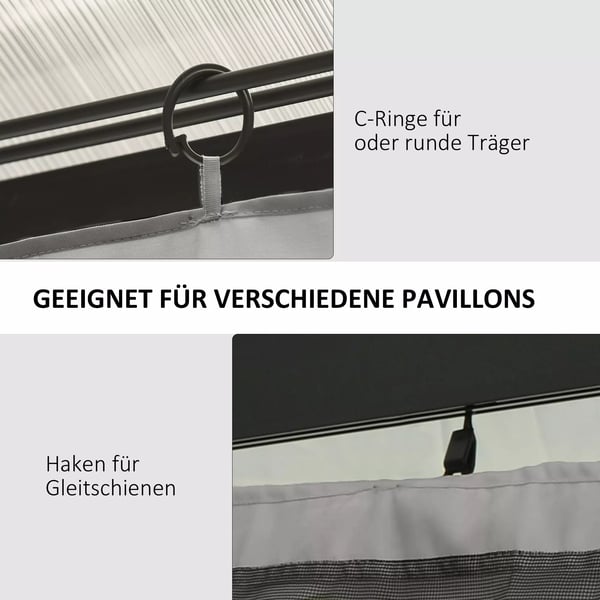 Outsunny 4 sidepaneler til 3x3 m pavillon med kroge sidevægge til havepavillon festtelt polyester lysegrå 302 x 205 cm