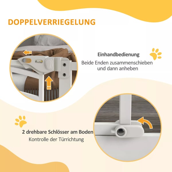 PawHut Hundegitter Automatisk Lukkende med Kattelem, Uden Boring, 74-100 cm, Hvid Stål
