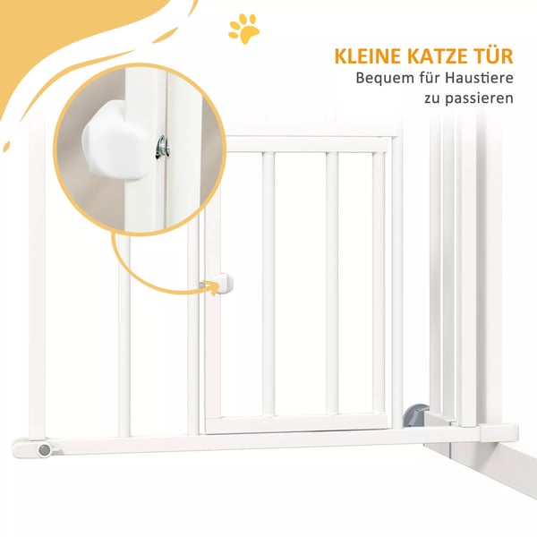 PawHut Hundegitter Automatisk Lukkende med Kattelem, Uden Boring, 74-100 cm, Hvid Stål