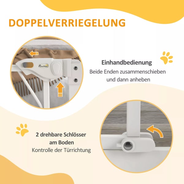 PawHut hundegitter til trapper, automatisk dør, borefri afspærringsgitter, 74-100 cm, hvid