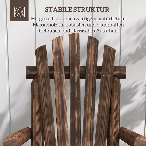 Outsunny Adirondack havestol havelænestol træstol højrygget med armlæn grantræ brun 83 x 68 x 101 cm