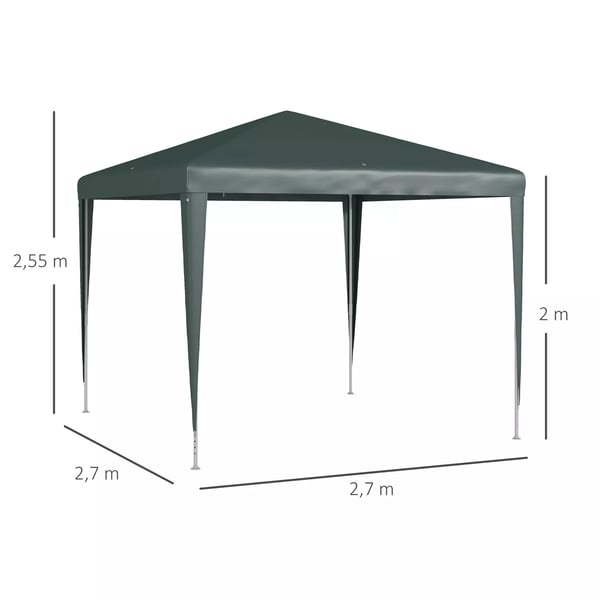 Outsunny pavillon 2,7 x 2,7 m festtelt havepavillon havetelt telt til altan, terrasse, stål, mørkegrøn