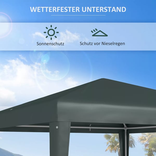Outsunny pavillon 2,7 x 2,7 m festtelt havepavillon havetelt telt til altan, terrasse, stål, mørkegrøn
