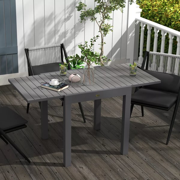 Outsunny havebord spisebord til 6 personer terrassebord udtrækkeligt altanbord kan bære op til 70 kg aluminium grå 81/162 x 80 x 75 cm