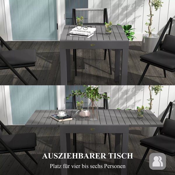 Outsunny havebord spisebord til 6 personer terrassebord udtrækkeligt altanbord kan bære op til 70 kg aluminium grå 81/162 x 80 x 75 cm