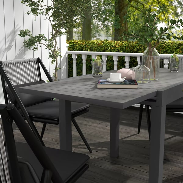 Outsunny havebord spisebord til 6 personer terrassebord udtrækkeligt altanbord kan bære op til 70 kg aluminium grå 81/162 x 80 x 75 cm