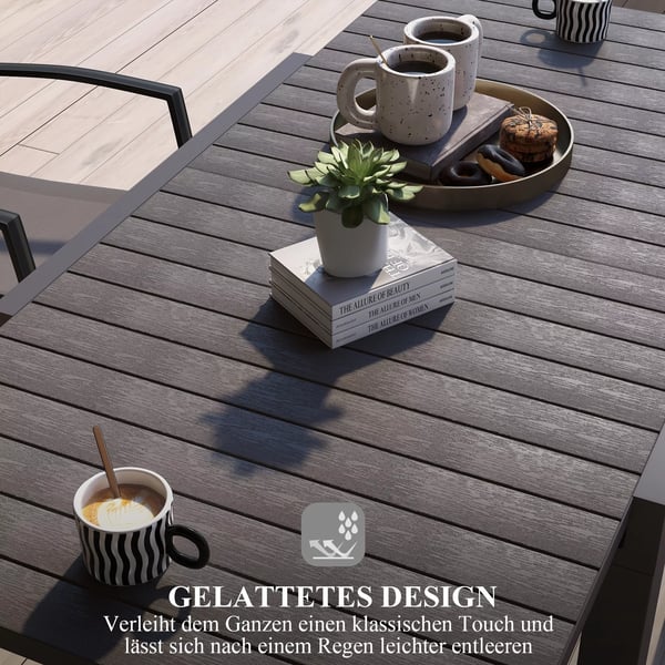 Outsunny havebord spisebord til 6 personer terrassebord udtrækkeligt altanbord kan bære op til 70 kg aluminium grå 81/162 x 80 x 75 cm