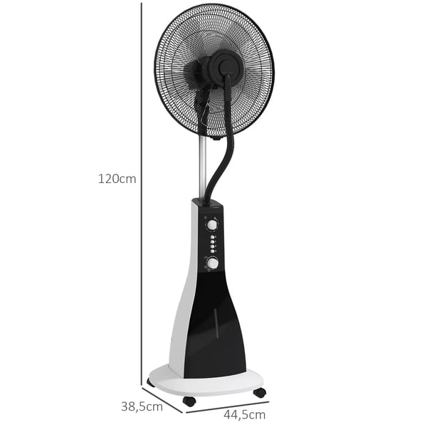 HOMCOM-lattiatuuletin vesisumulla, 90 W tuuletin sumutustoiminnolla, 3 tilaa, 3 litran vesisäiliö, ajastintoiminto, pyörät, oskilloiva, musta