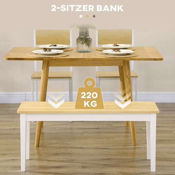 HOMCOM Træbænk til 2 personer, natur/hvid, 102x36x45 cm