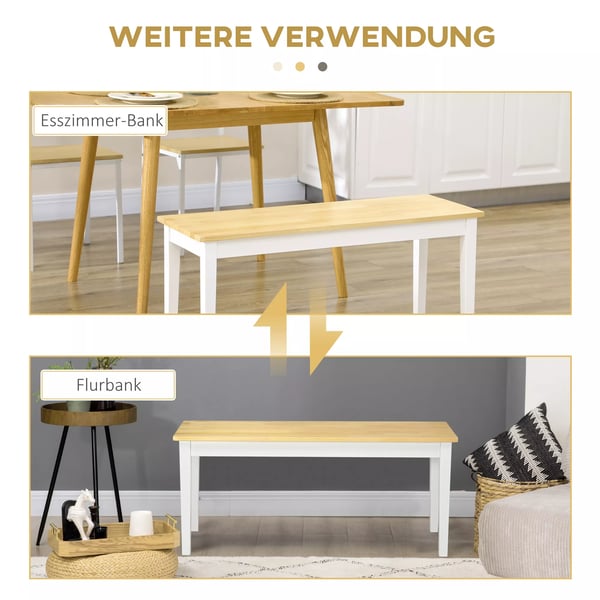 HOMCOM Træbænk til 2 personer, natur/hvid, 102x36x45 cm