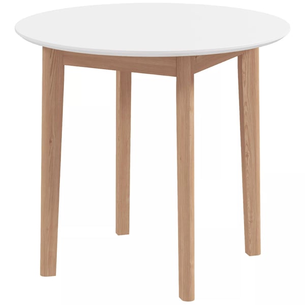 HOMCOM Spisebord, Rundt køkkenbord til 2 personer, Landlig stil, massivt fyrretræ, Ø75 x 76 cm, Hvid