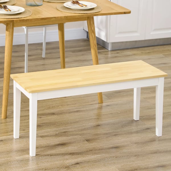 HOMCOM Træbænk til 2 personer, natur/hvid, 102x36x45 cm