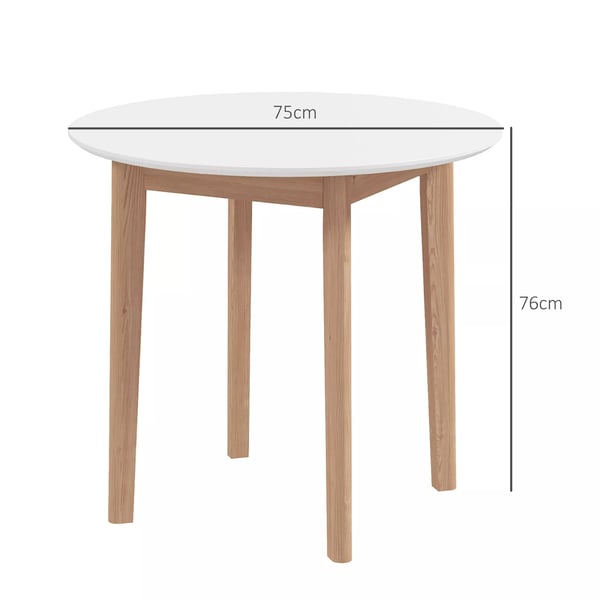 HOMCOM Spisebord, Rundt køkkenbord til 2 personer, Landlig stil, massivt fyrretræ, Ø75 x 76 cm, Hvid