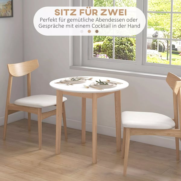 HOMCOM Spisebord, Rundt køkkenbord til 2 personer, Landlig stil, massivt fyrretræ, Ø75 x 76 cm, Hvid