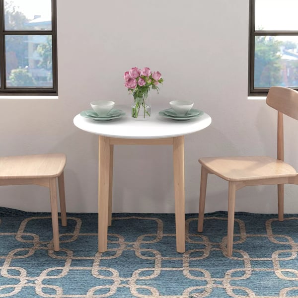 HOMCOM Spisebord, Rundt køkkenbord til 2 personer, Landlig stil, massivt fyrretræ, Ø75 x 76 cm, Hvid