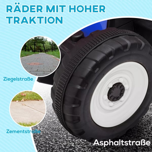 HOMCOM El-traktor til Børn m. Trailer, Fjernbetjening, MP3, Blå