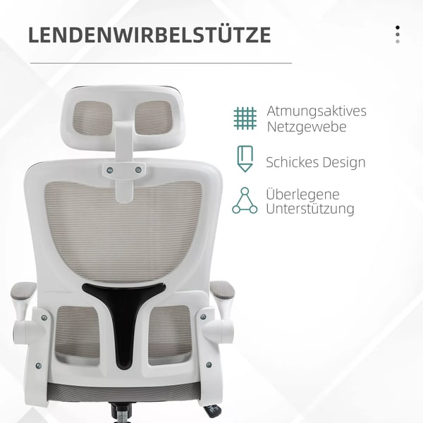Vinsetto ergonomisk kontorstol, højdejusterbar skrivebordsstol med justerbare armlæn, nakkestøtte, vippefunktion, lændestøtte og mesh, grå