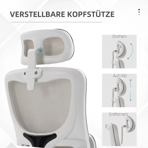 Vinsetto ergonomisk kontorstol, højdejusterbar skrivebordsstol med justerbare armlæn, nakkestøtte, vippefunktion, lændestøtte og mesh, grå