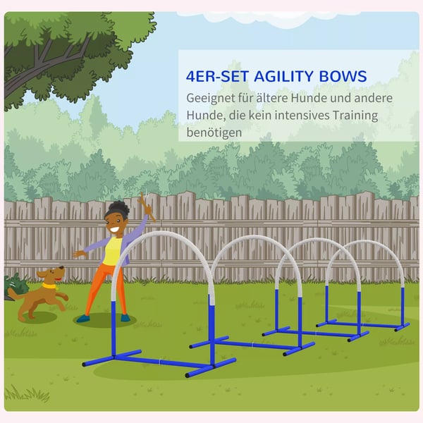 PawHut Hunde Agility Sæt - 4-delt Træningsudstyr med Bæretaske, Blå+Hvid