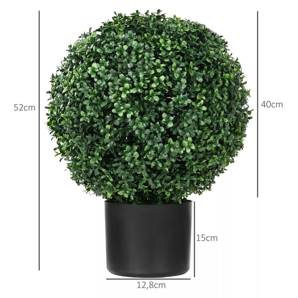 HOMCOM Kunstig Buksbom, Sft af 2, 52 cm, UV-bestandig, Grn PE