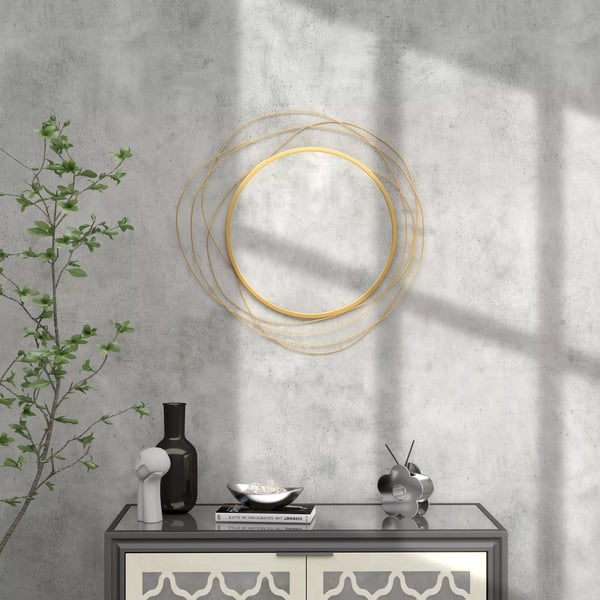 Väggspegel, Ø65 cm Väggdekoration med spegel, Metallram, Hallspegel, Väggkonst för Vardagsrum, Sovrum, Guld