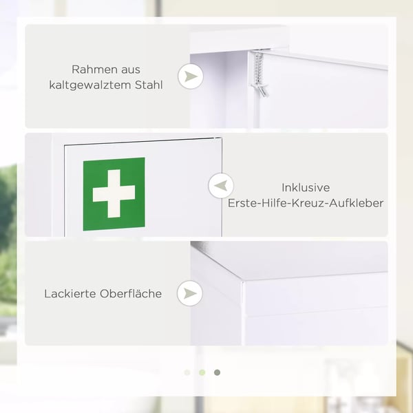 kleankin Medicinskab i Hvid Stål med 3 Hylder - Aflåseligt Førstehjælpsskab 30x14x46 cm