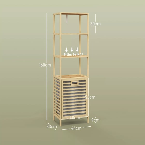 HOMCOM Badeværelsesskab Bambus med Vasketøjskurv 3 Hylder Natur 44x33x160 cm