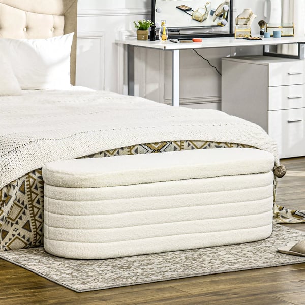 HOMCOM opbevaringsbænk med teddyfleece, cremefarvet - 116x41x40,5 cm