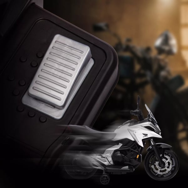 AIYAPLAY Elektrisk motorcykel til børn 12V, Hvid – Honda-licens, MP3, USB, Lys, Læringsfunktioner, Støttehjul, 3 km/t, 3-6 år
