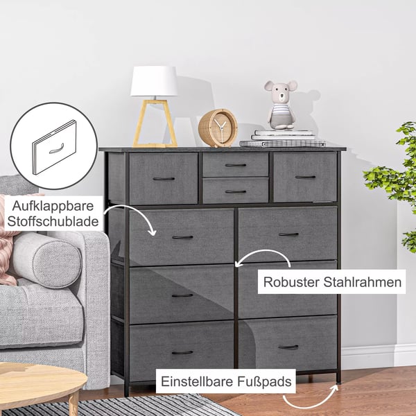 Byr&aring;, F&ouml;rlvaringssk&aring;p med 10 hopf&auml;llbara tygl&aring;dor, Modernt sideboard f&ouml;r vardagsrum, sovrum, st&aring;l, svart