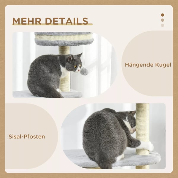 PawHut Kradsetrae, 100 cm, Grat Sisal Klatretrae med Seng, Pude og Legetbjsbold, Kattembbler til Sma Kattedyr. Maks. 5kg.