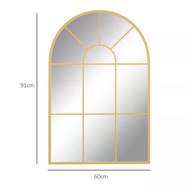 HOMCOM vægspejl vinduesspejl 91 x 60 cm dekorativt spejl med metalramme hængespejl til stue, soveværelse, guld | Aosom
