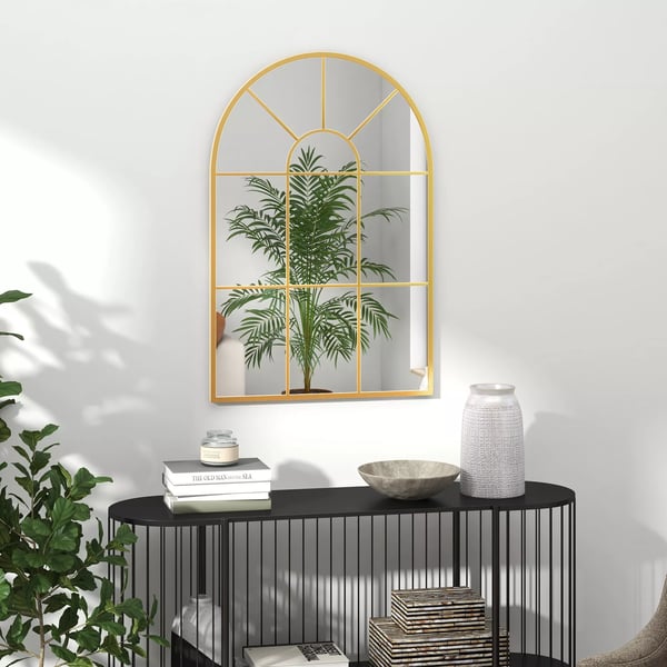 HOMCOM vægspejl vinduesspejl 91 x 60 cm dekorativt spejl med metalramme hængespejl til stue, soveværelse, guld | Aosom