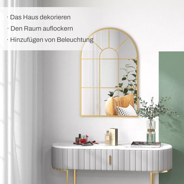 HOMCOM vægspejl vinduesspejl 91 x 60 cm dekorativt spejl med metalramme hængespejl til stue, soveværelse, guld | Aosom