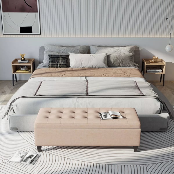 HOMCOM Verhoiltu Säilytyspenkki Pellava-look, Beige, Polyesteri, 125x49x41.5cm