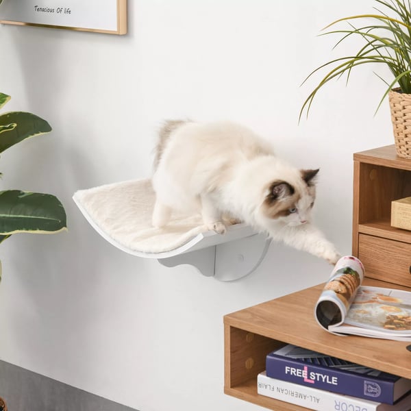 PawHut katteseng katte-vægseng katteseng kattereol vægmontering plysunderlag hvid 41 x 28 x 21 cm | Aosom