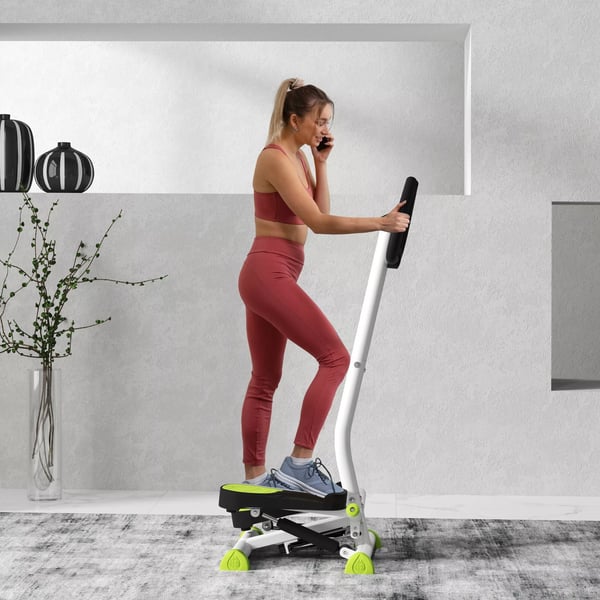HOMCOM Fitness Swing Stepper LCD-näytöllä ja kahvalla, teräs/ABS, vihreä/musta, 100kg