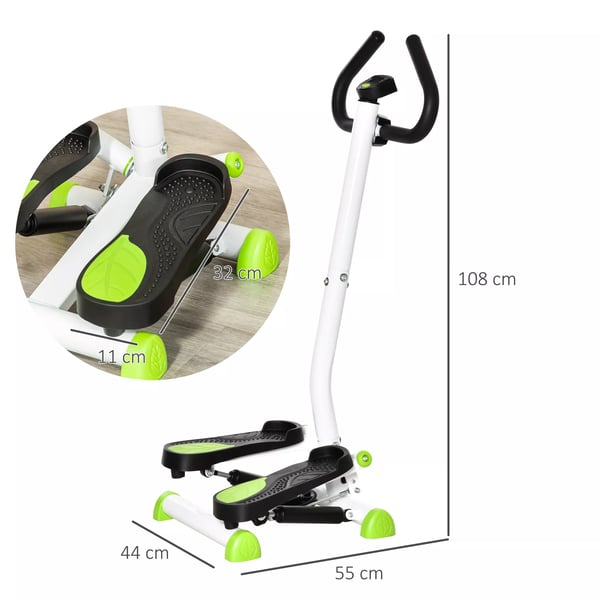HOMCOM Fitness Swing Stepper LCD-näytöllä ja kahvalla, teräs/ABS, vihreä/musta, 100kg