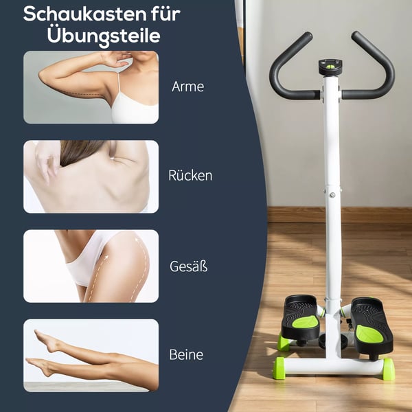 HOMCOM Fitness Swing Stepper LCD-näytöllä ja kahvalla, teräs/ABS, vihreä/musta, 100kg
