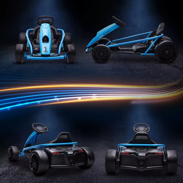 Elektrisk Gokart til Børn 24V - Blå Drift Kart med Langsom Start og Musik