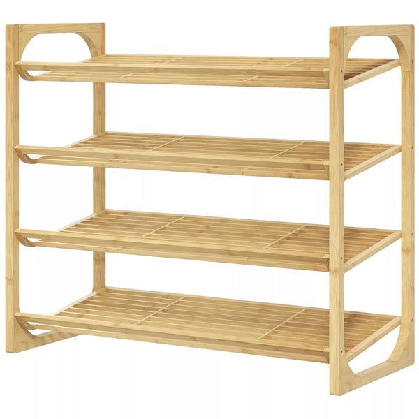 HOMCOM Skoställ i Bambu med 4 Nivåer - Naturträ, 76x33x67 cm, Rymmer 12 par skor