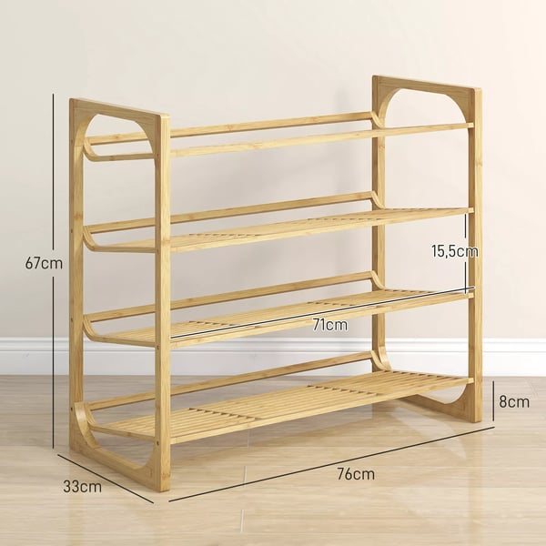 HOMCOM Kenkäteline, 4 tasoa, bambu, luonnonvärinen, 76x33x67 cm