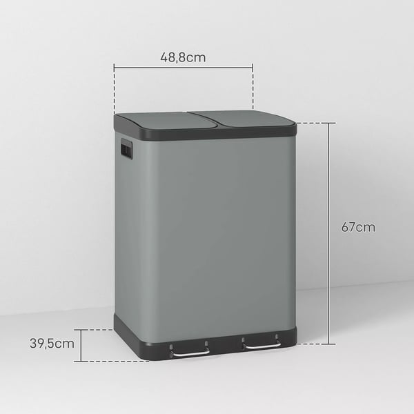 HOMCOM Jäteastia 2x30L Poljinastia Metallinen Harmaa