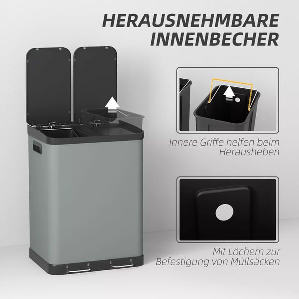 HOMCOM Jäteastia 2x30L Poljinastia Metallinen Harmaa