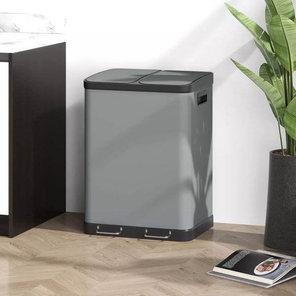 HOMCOM Jäteastia 2x30L Poljinastia Metallinen Harmaa